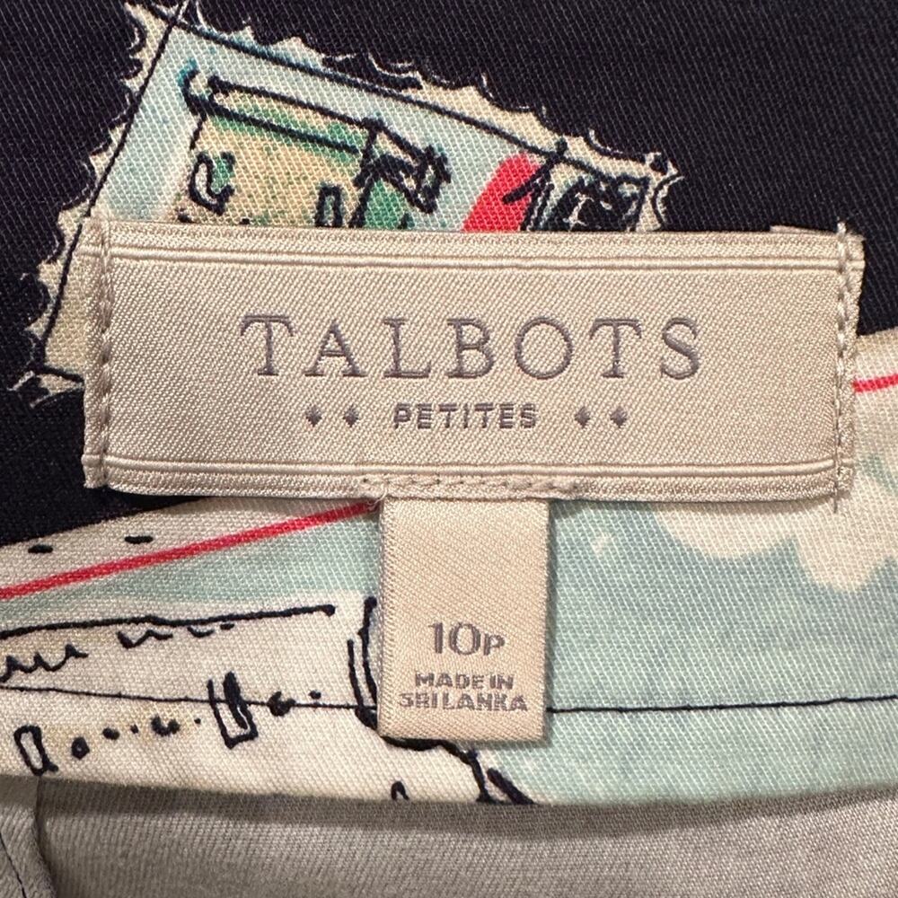 Talbots Postcard Travel Landmarks Print Skirt Navy Blue A-line Pencil Skirt 10p - Picture 8 of 9